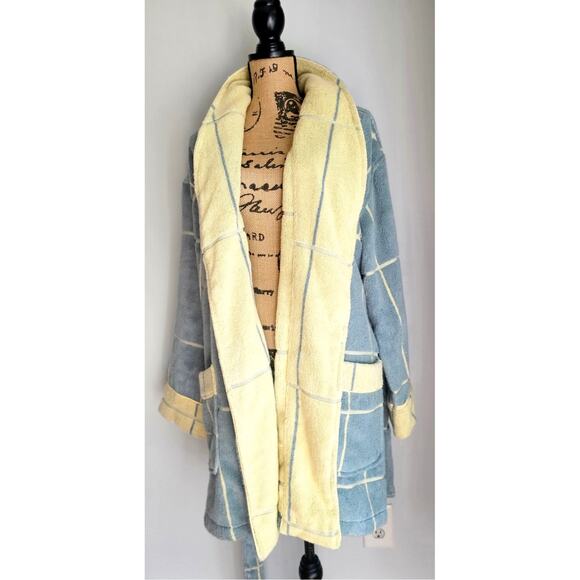 Cozy Earth Windowpane Resort Robe in Blue Lagoon, Loungewear Womens Sz XL - Picture 3 of 12